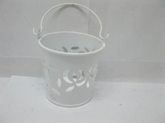 (image for) 10 White Hollow Mini Tin Pail Bucket Wedding Favor